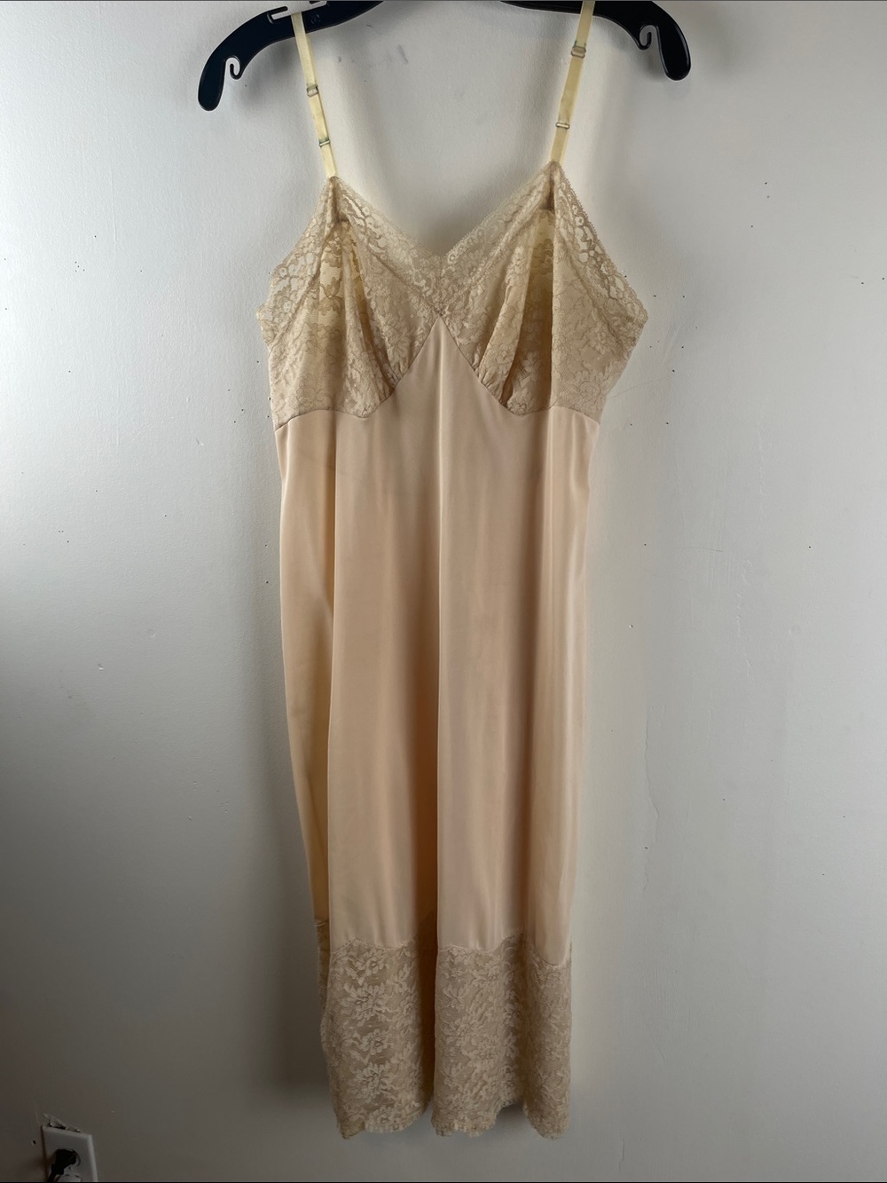 Vintage Vanity Fair Lace Trim Slip Dress in Cream